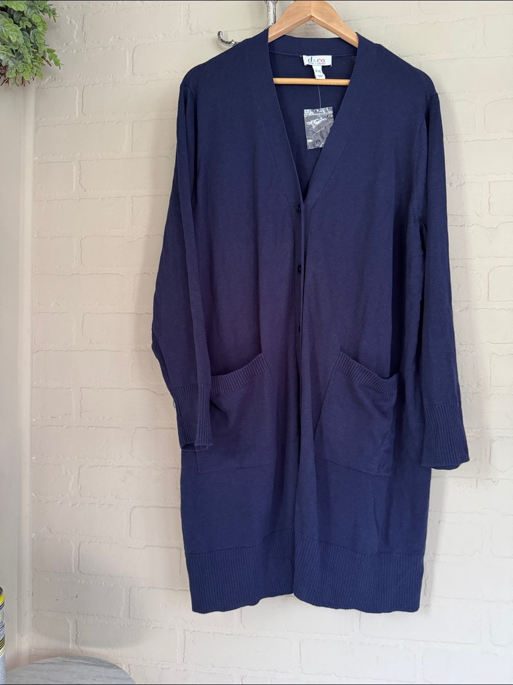 Denim & company Navy Long Knit Cardigan sweater Pockets 3x petite 
New